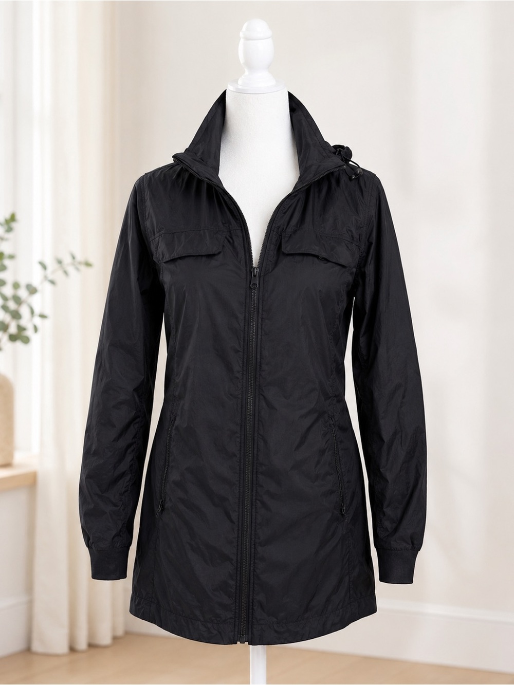 L.L. Bean Black Lightweight Hooded Utility Jacket